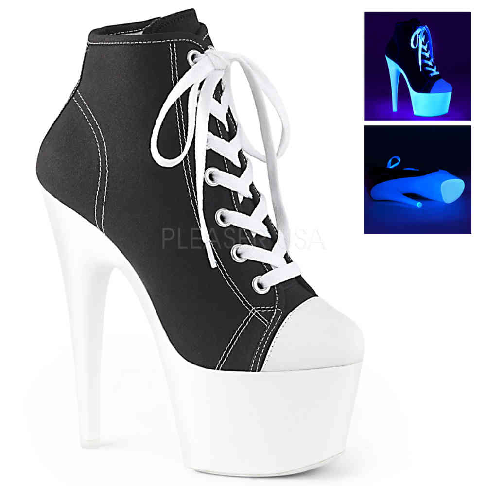 Pleaser - ADORE-700SK Bottes de plate-forme, Pole dance chaussures - Chaussures de pole dance - Noir/Blanc